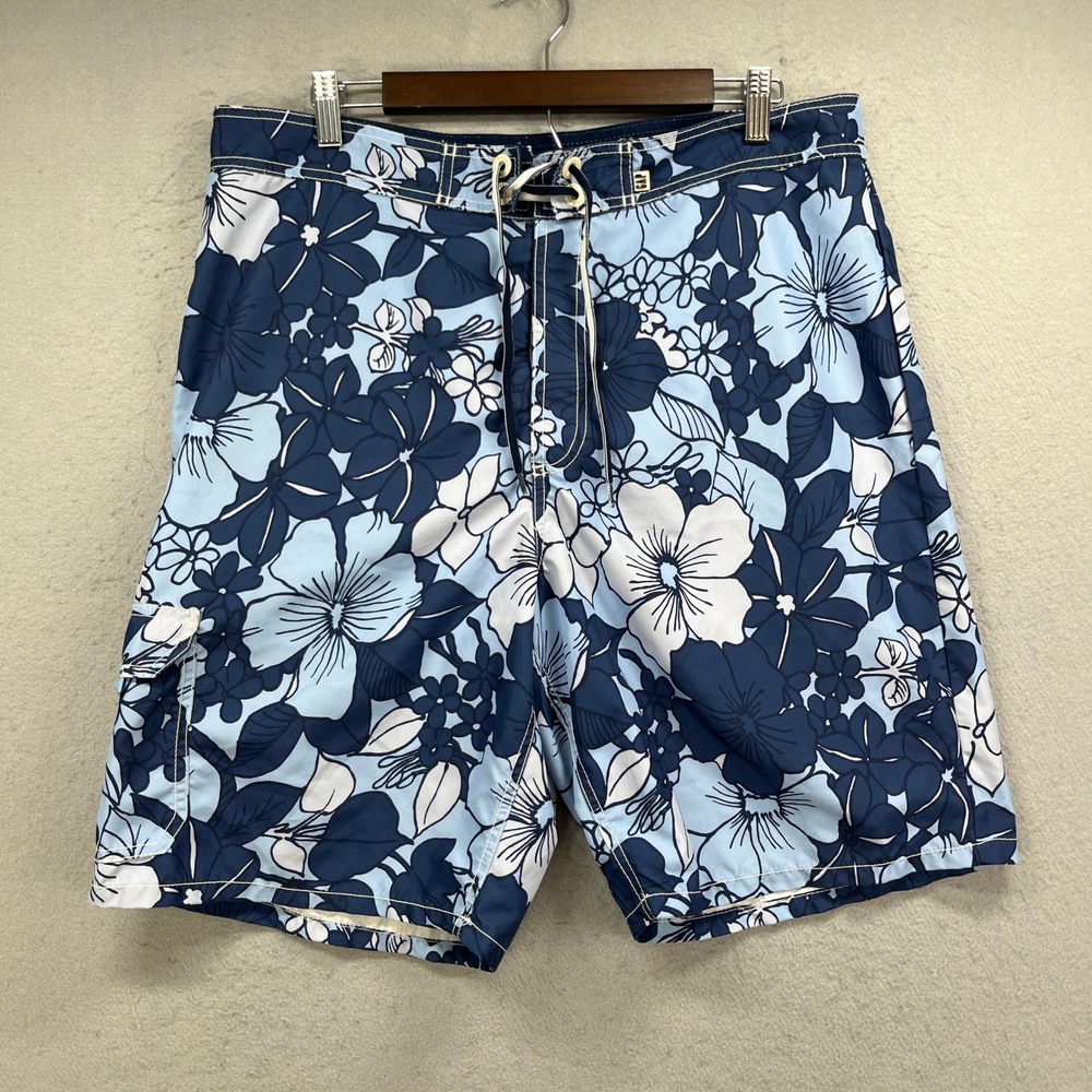 GAP Board Shorts Men 36 Blue Floral Hibiscus Tropical Surf Beachwear Vacation